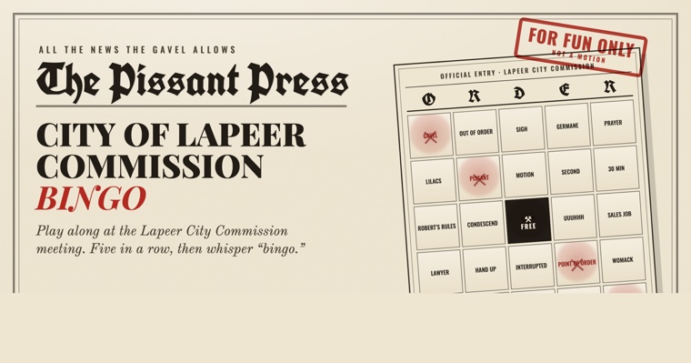 The Pissant Press: City of Lapeer Commission Bingo card